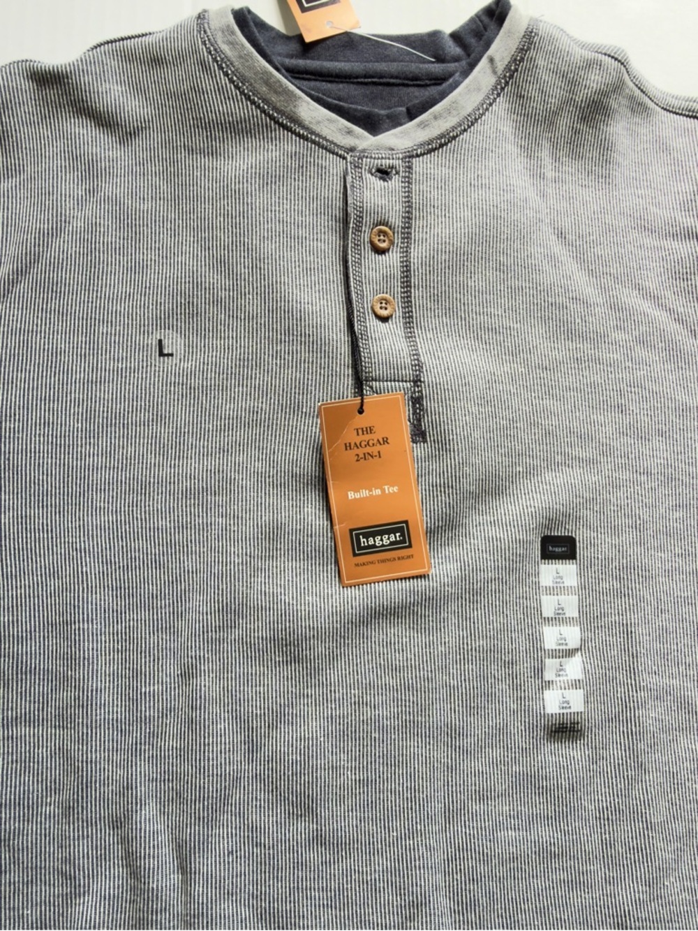 Haggar Heather Grey Long Sleeve Henley - Picture 3 of 9